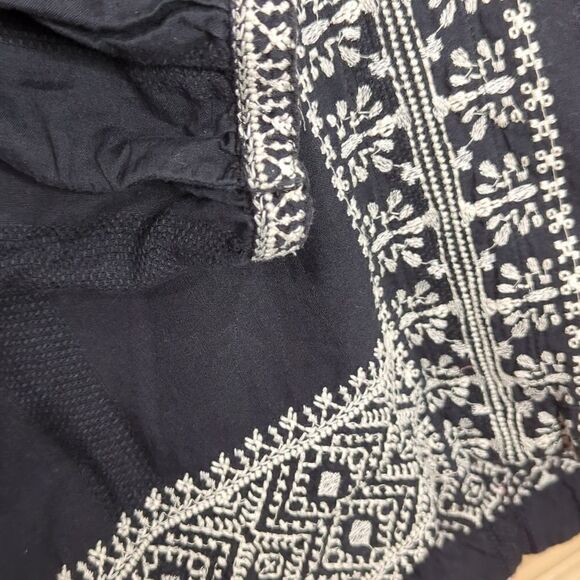 Madewell Camelia Tassel Top Black Cotton Embroidered Tassels Boho V-Neck XXS - Picture 6 of 11